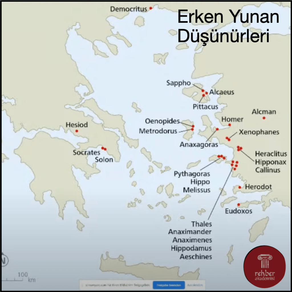 Erken Yunan Düşünürlerinin Coğrafi Dağılımı (Kaynak: Dr. Eberhard Zangger Rehber Akademi Youtube Sunumu)